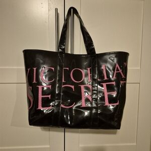 Victoria's Secret Y2K Angels Glossy Black Tote with Pink Accents